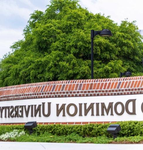 A wide shot if the Old Dominion University sign 